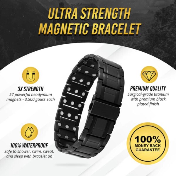 3x Strength Titanium Magnetic Bracelet for Men (Black) (2)