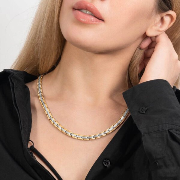 Powerful Silver & Gold Titanium Magnetic Therapy Necklace (1)