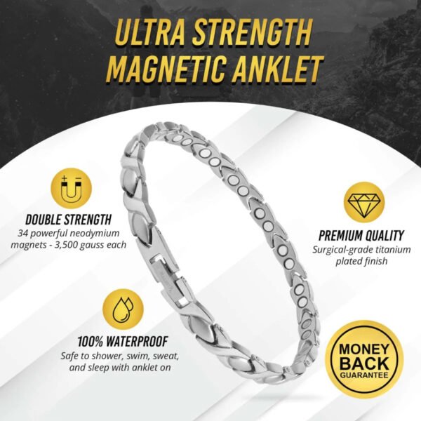 Ultra Strength Titanium Magnetic Therapy Anklet for Women (Silver) (2)