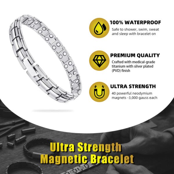 Women's Ultra Strength Silver Titanium Magnetic Therapy Bracelet - Image 3