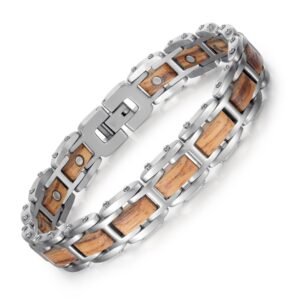 Wood Stainless Steel Effective Magnetic Bracelets for Relieving Pain (1)
